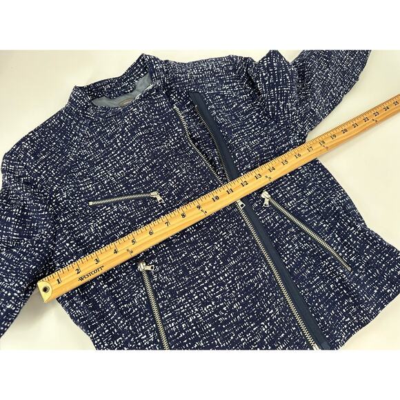 Gap Moto Jacket Wmns Small Petite Navy Speckled Zip Up Asym Cotton Lined - Picture 9 of 9